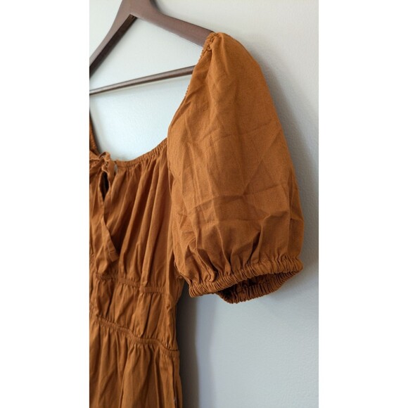 Derek Heart Milkmaid Dress Mini Brown Tiered Puff Cottagecore Peasant Prairie - Picture 3 of 10